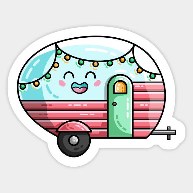 Kawaii Cute Vintage Caravan Sticker by freeves